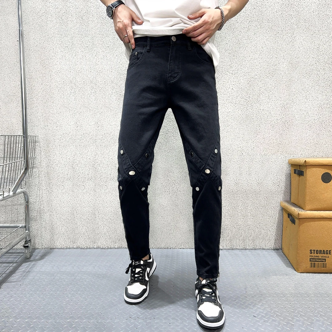 秋冬美式微喇牛仔裤男款爆款2025新款黑色裤子痞帅潮牌修身小脚裤