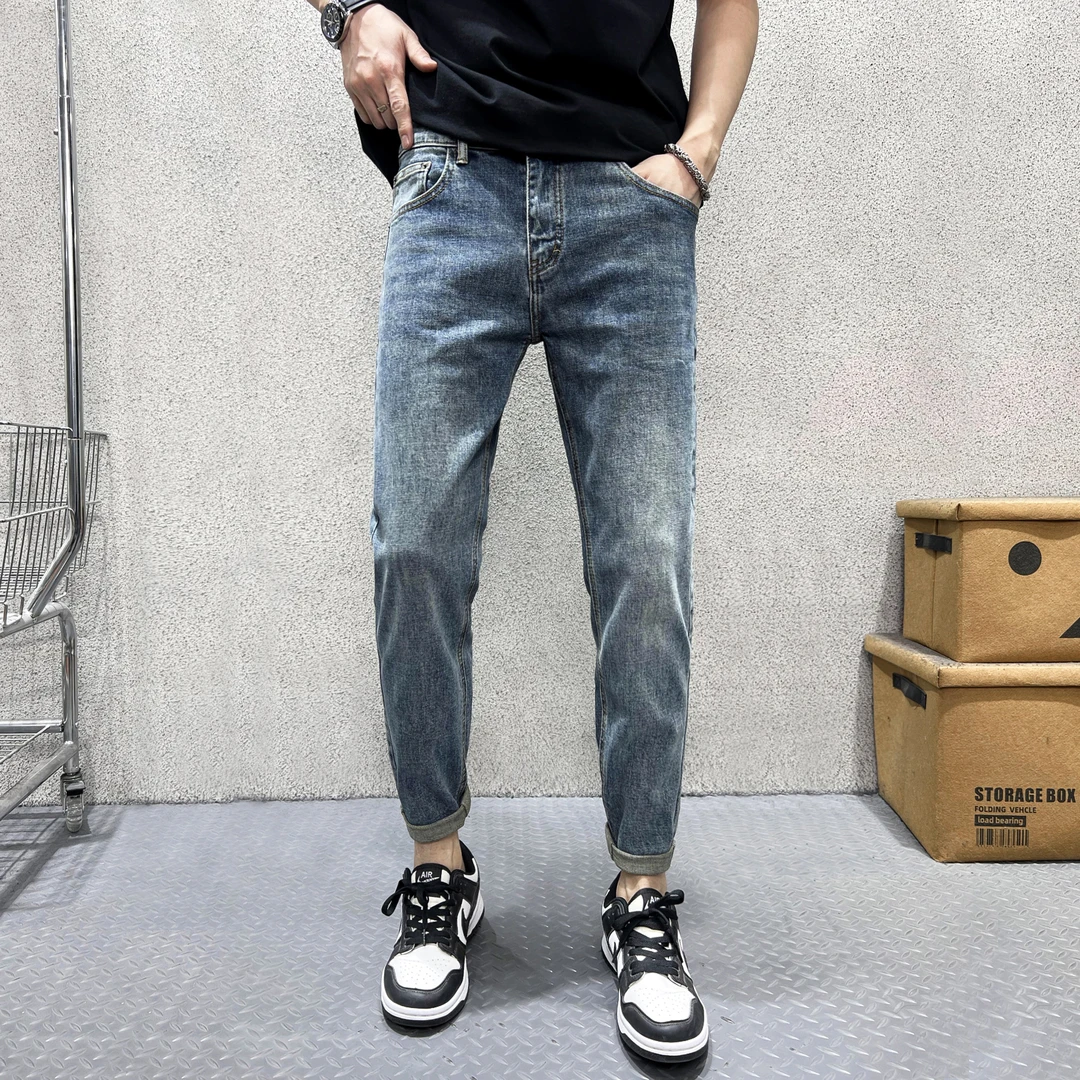 秋季九分牛仔裤男款爆款2025新款简约复古休闲潮流男士修身小脚裤