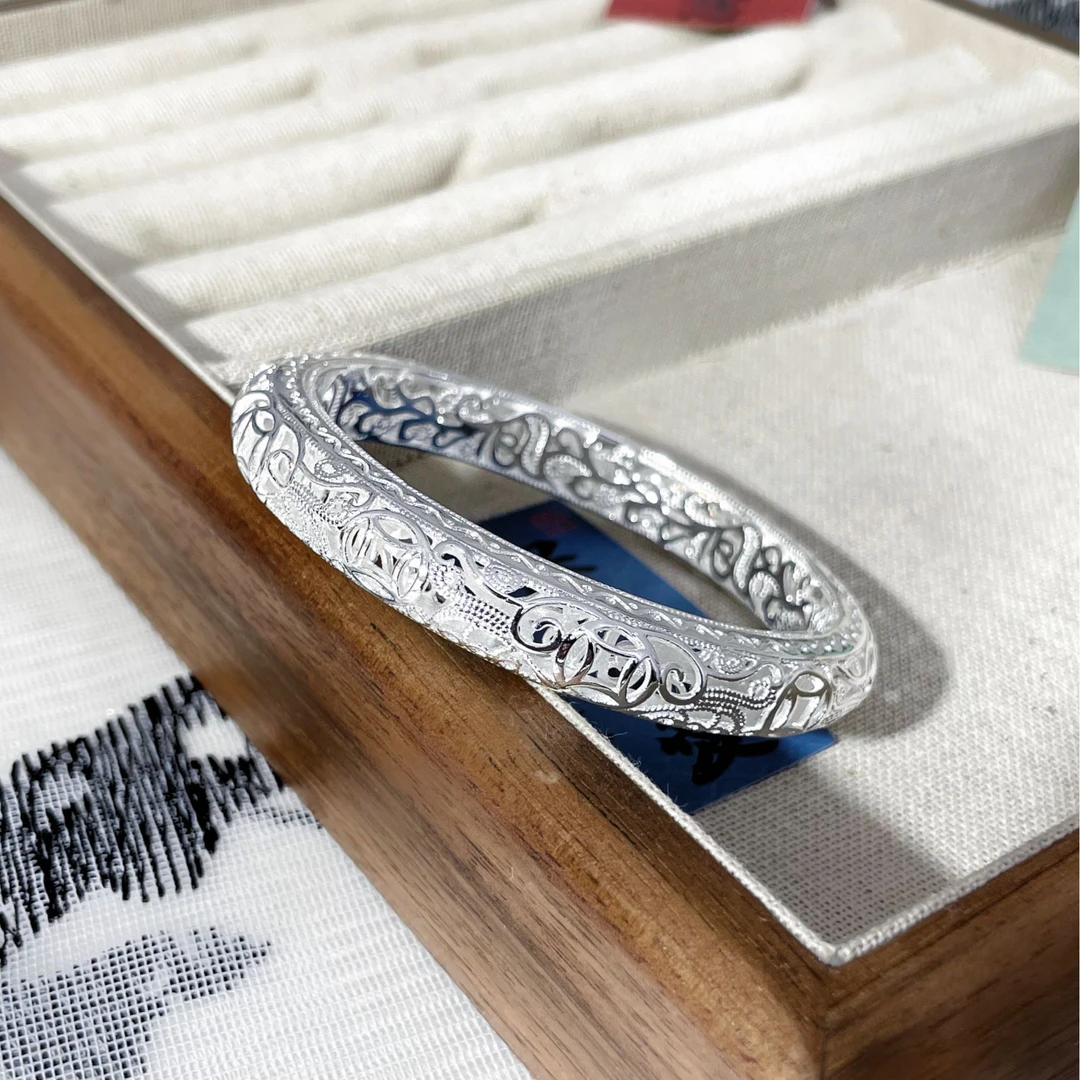 足银手镯 看款扣款号【S038】镂空钱币手镯