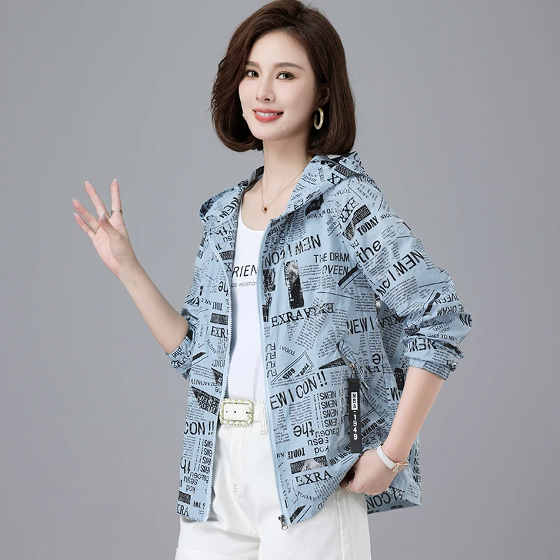 夏季新款大码连帽薄款上衣妈妈装宽松透气防晒衣8283