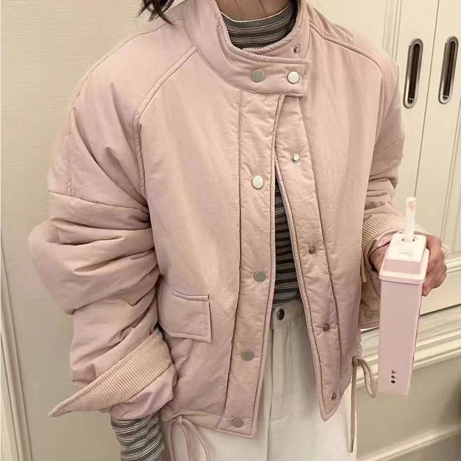多巴胺立领粉色棉衣棉服女冬新款2024小个子加厚时尚韩系夹棉外套