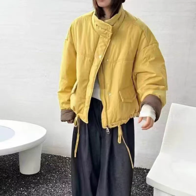 撞色立领轻薄棉衣棉袄外套女2024冬季新款韩版时尚小个子保暖棉服