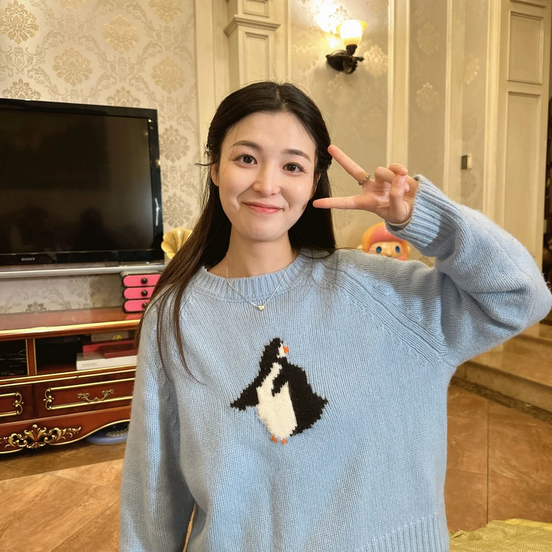 “刺绣企鹅”羊毛针织上衣（只能干洗）