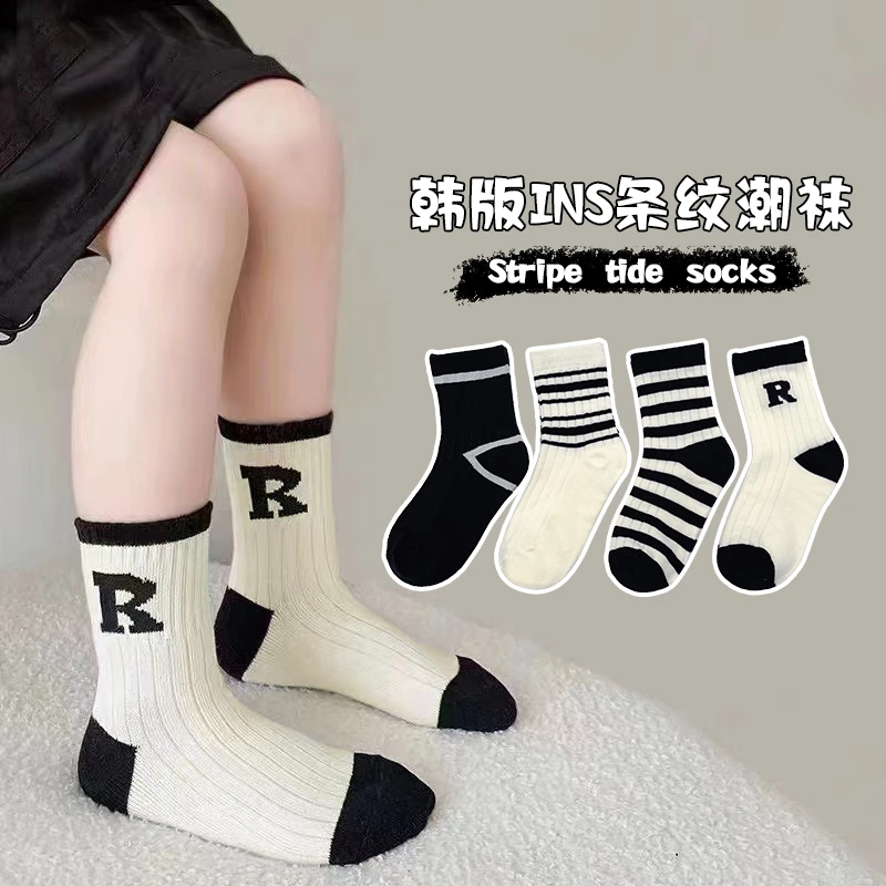 【Moodo韩版风】儿童袜子秋季男女童中筒袜韩版ins潮流简约百搭学生