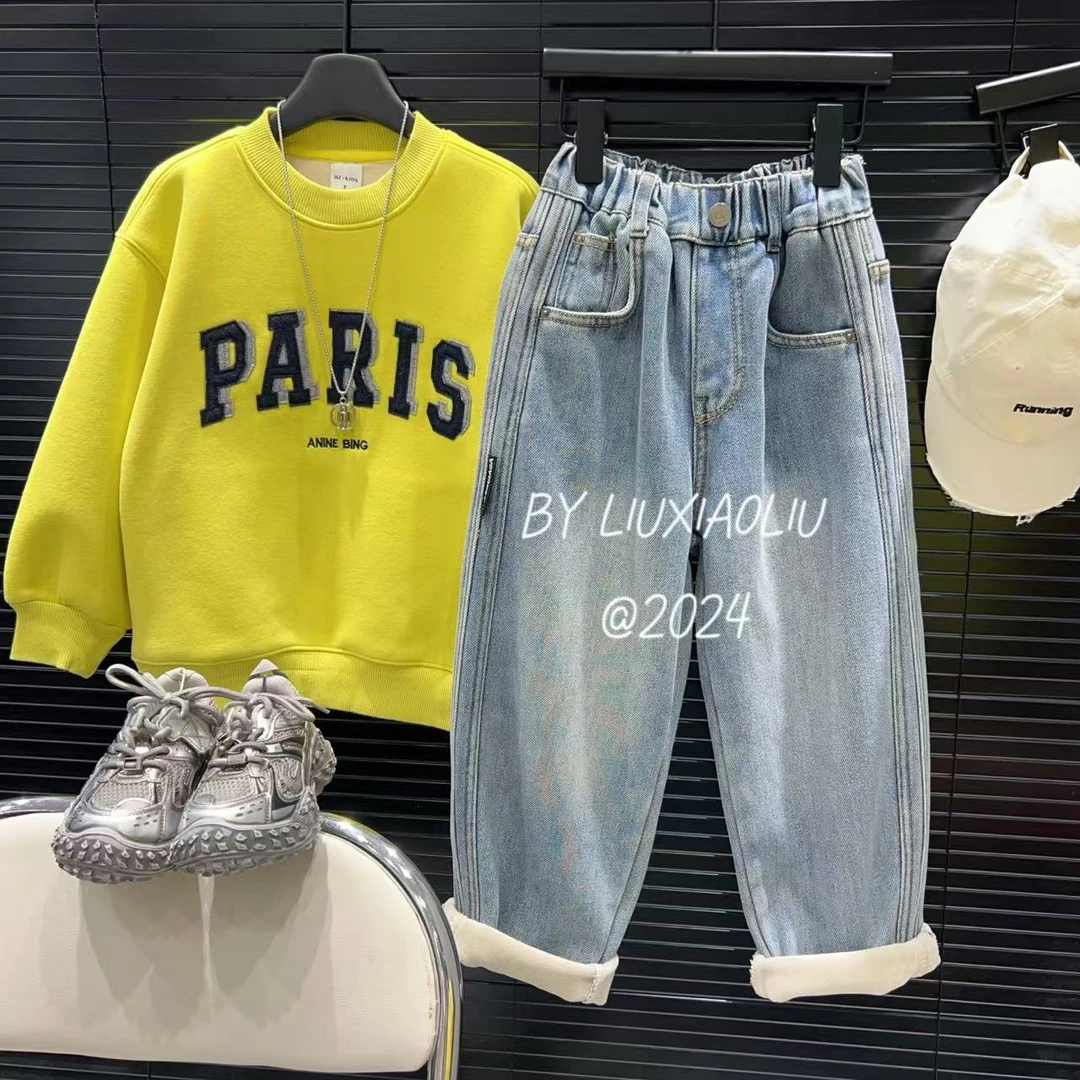 杭州六小六正版 BY LIUXIAOLIU冬季儿童加绒牛仔裤15238