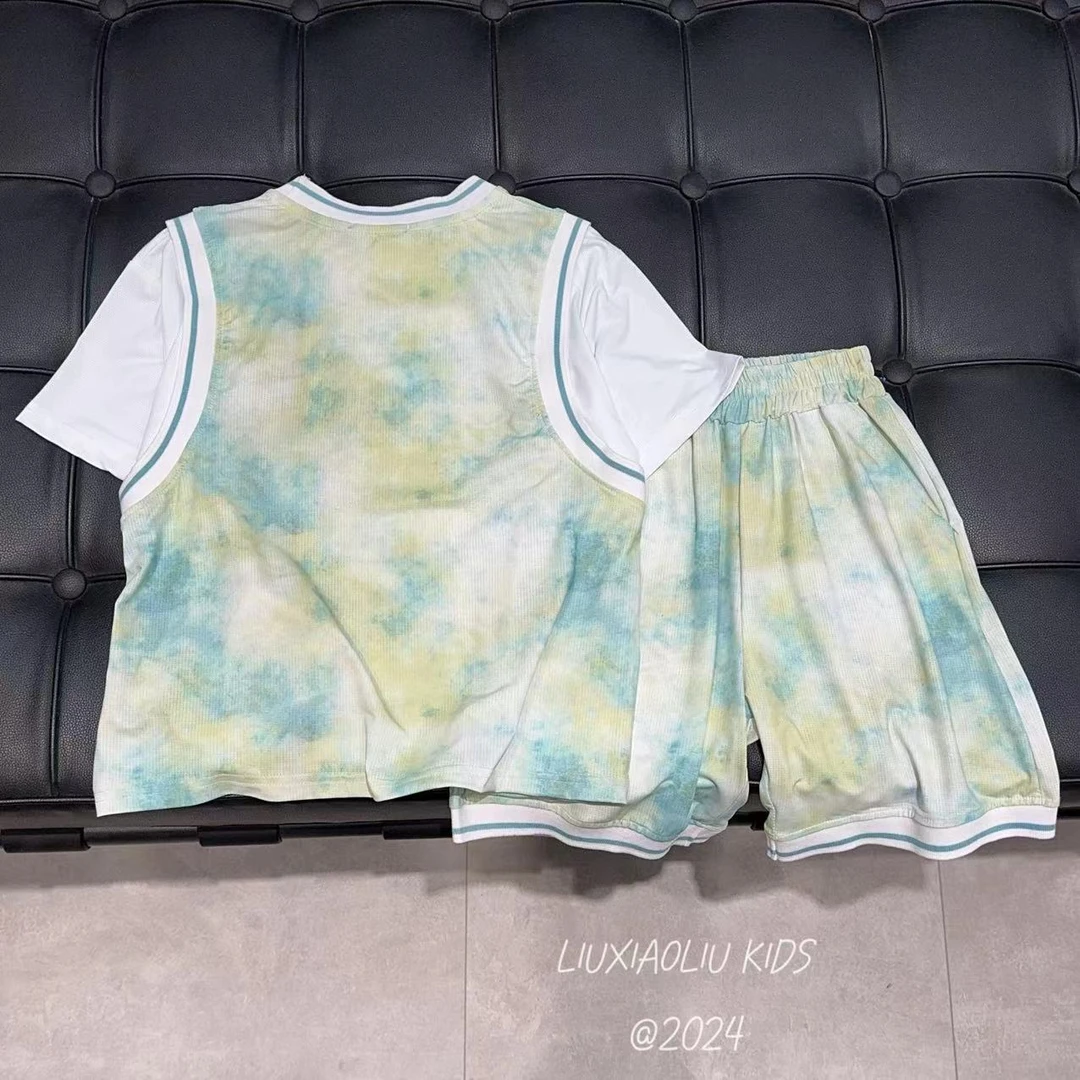 BY LIUXIAOLIU【轻飘飘】韩版潮流时尚夏季儿童套装7077