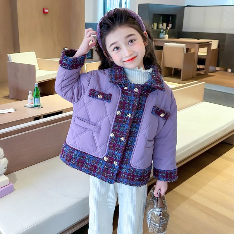 女童小香风棉衣外套秋冬装2025新款韩版加厚加绒大童冬季夹棉上衣