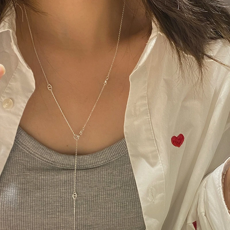 坠链均925银 1036猪鼻子毛衣链百搭简约长款设计感气质可调节小众