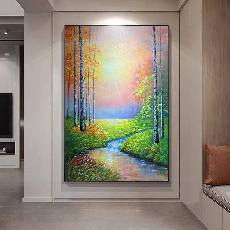 手绘油画入户玄关过道装饰画客厅沙发背景墙落地画