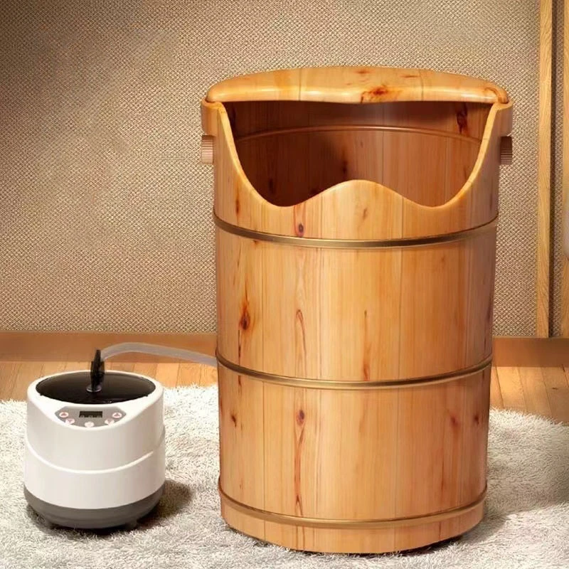加热熏蒸泡脚桶过小腿足疗木质足浴洗脚盆家用过膝实木恒温蒸脚桶