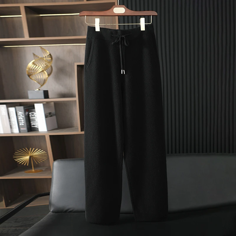 小媛铄新款 100分纯山羊绒四平针加厚直筒裤休闲百搭舒适保暖外穿