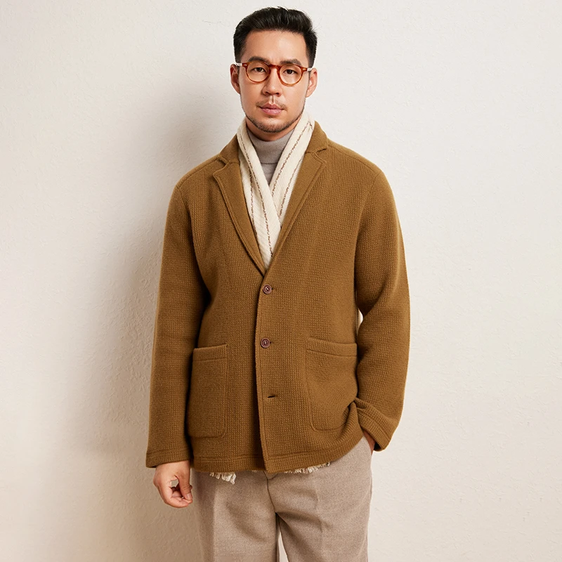 小媛铄秋冬新款男士100%山羊绒重磅加厚西装休闲外套1200克以上