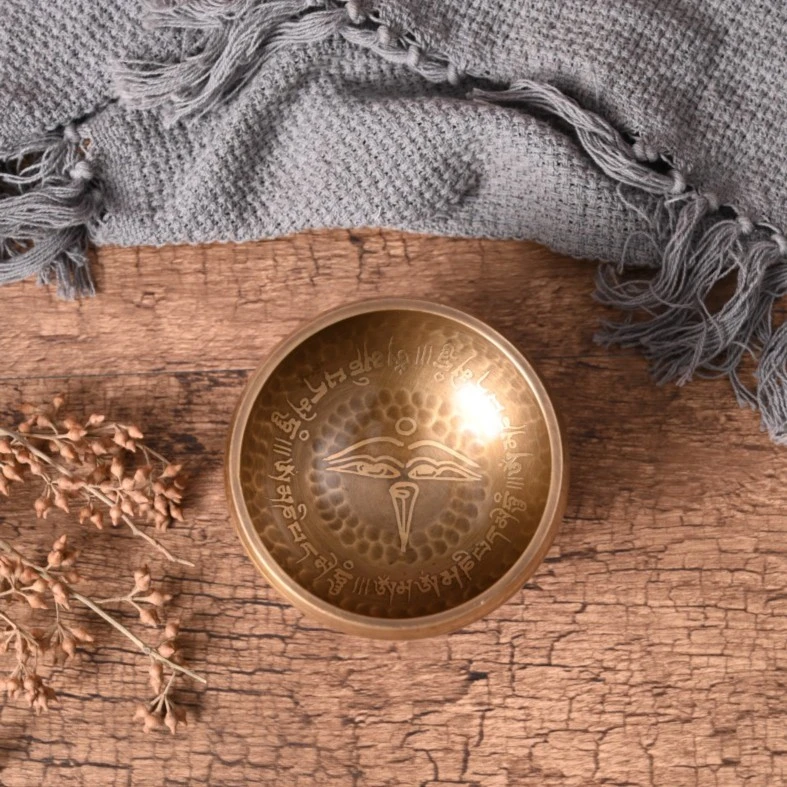 尼泊尔颂钵智慧之眼 口径9cm(无圈垫送小木棒)实心雕刻茶道