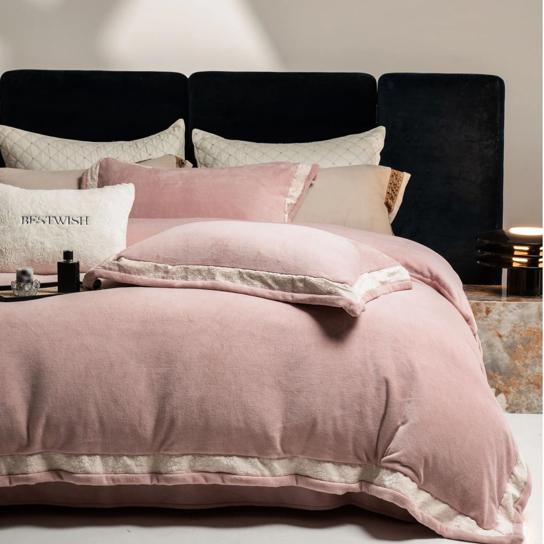 孔龙 瑞可【过冬神器】简约轻奢风高克重蓄热保暖牛奶绒四件套