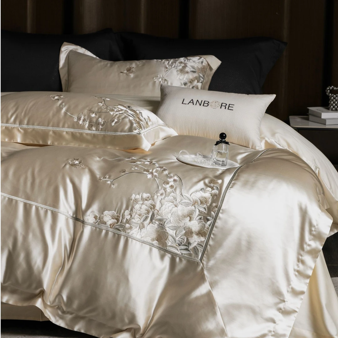 孔龙花想容欧式轻奢高端蚕丝锦丝素缎柔软亲肤天丝棉四件套床上