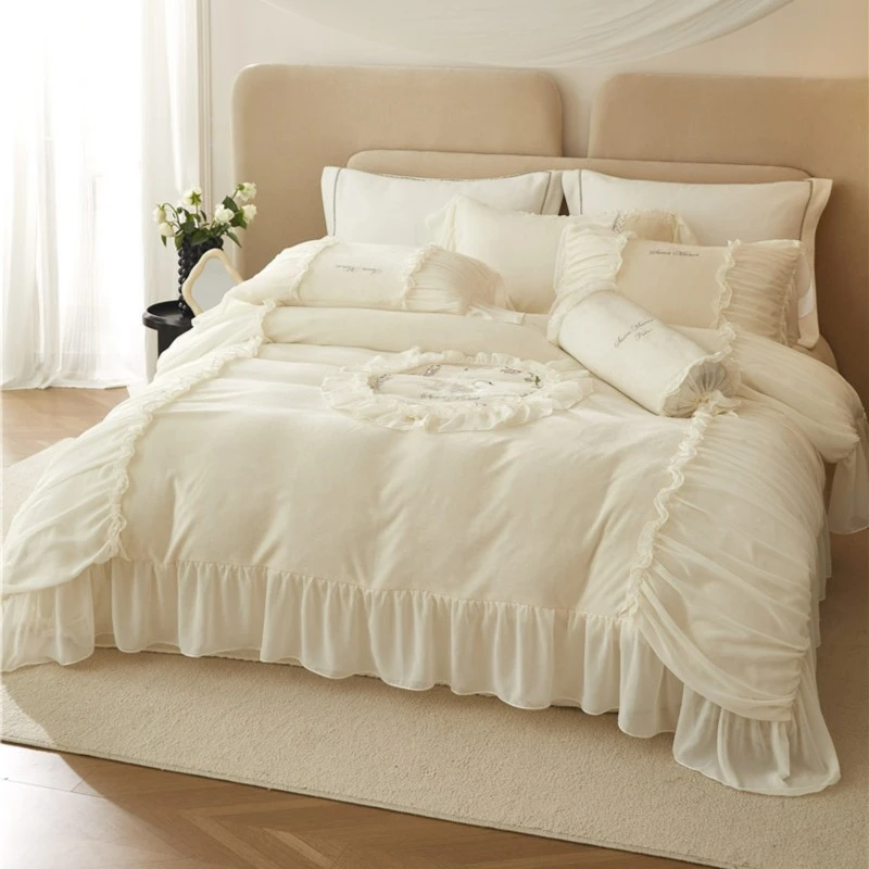 孔龙 伊丽莎白 法式浪漫公主风高端蓄热保暖抗静电牛奶绒四件套cr