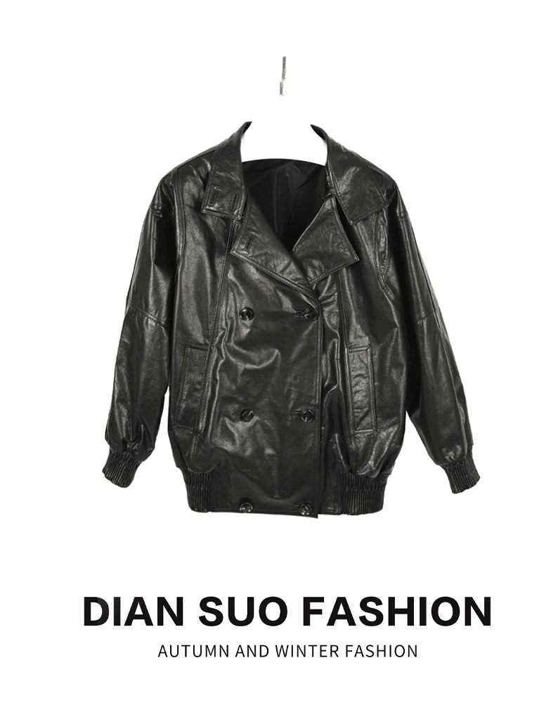 「点索DIANSUO」2024新款小牛皮油蜡宽松版短款女外套-33125