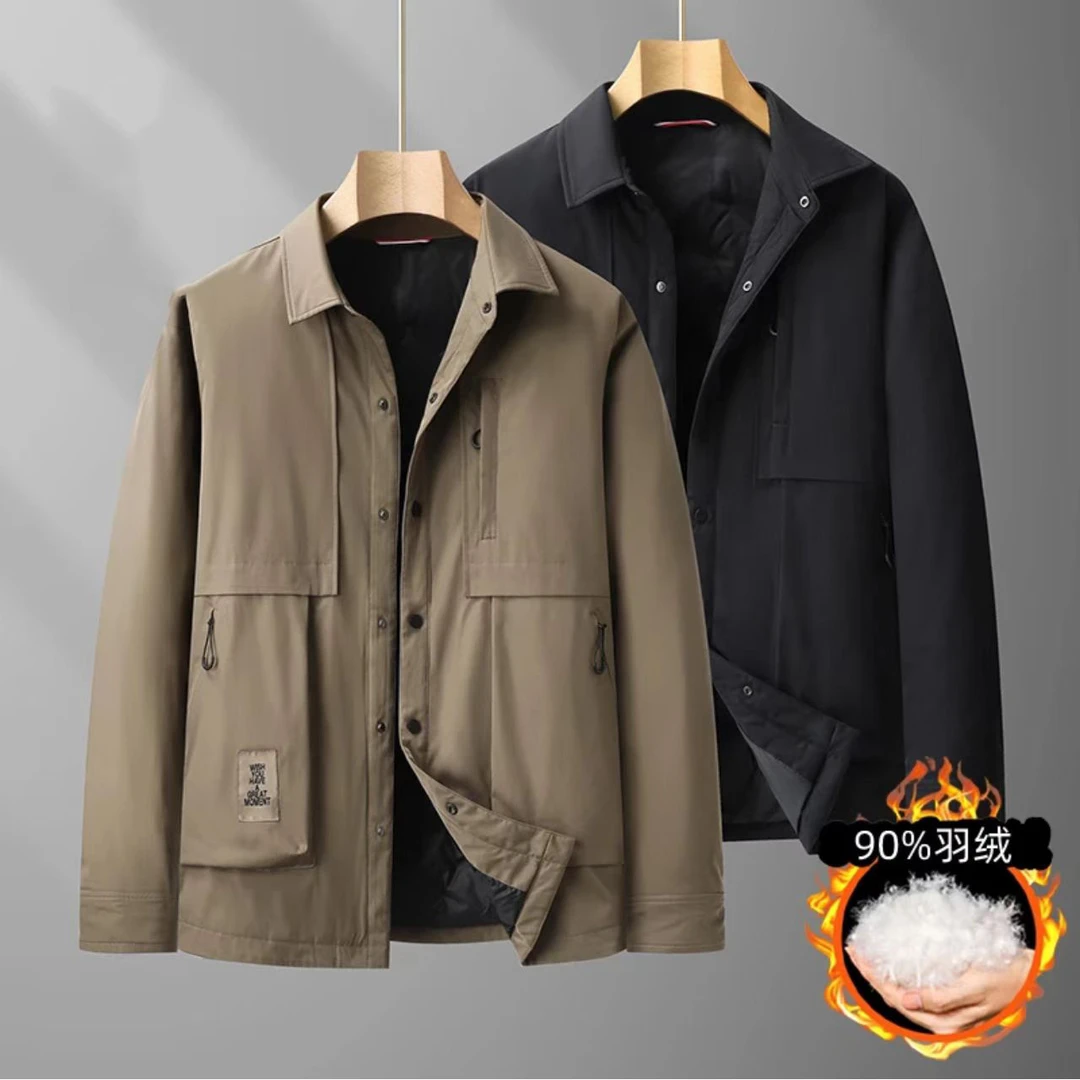 2024冬季新款男士加肥加大码保暖工装外套翻领时尚休闲胖子衣服