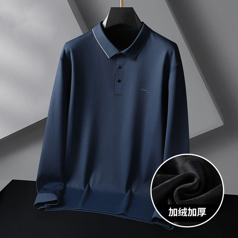 男士加肥加大码polo衫翻领长袖体恤冬季保暖打底衫休闲加绒男T恤