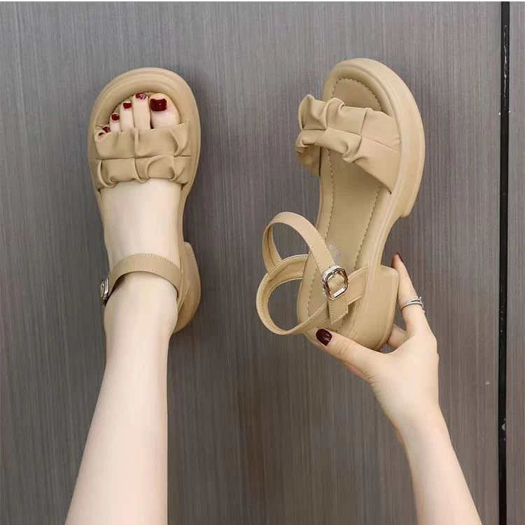 软皮凉鞋女外穿2024夏季新款软底沙滩鞋平底女凉鞋厚底罗马凉鞋女
