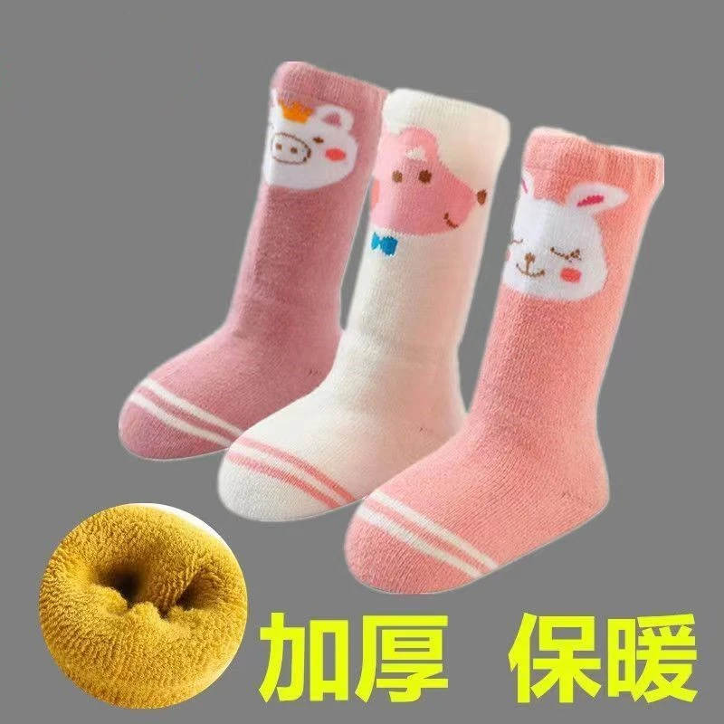 中长筒不露脚脖婴儿袜子秋冬棉质0-1-3岁卡通新生儿童加厚宝宝袜