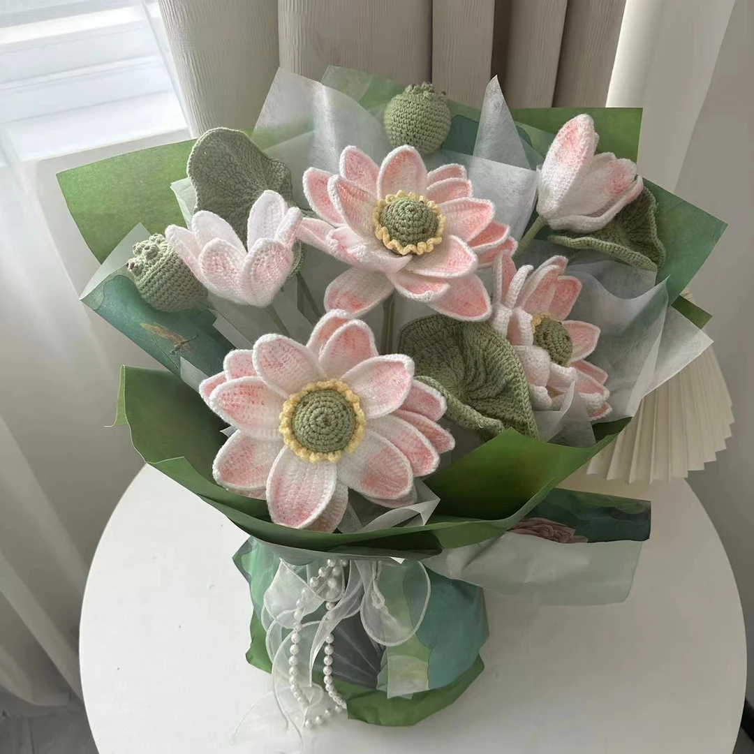 成品编织好运莲莲超大荷花花束乔迁生日送妈妈礼物纯手工永生花