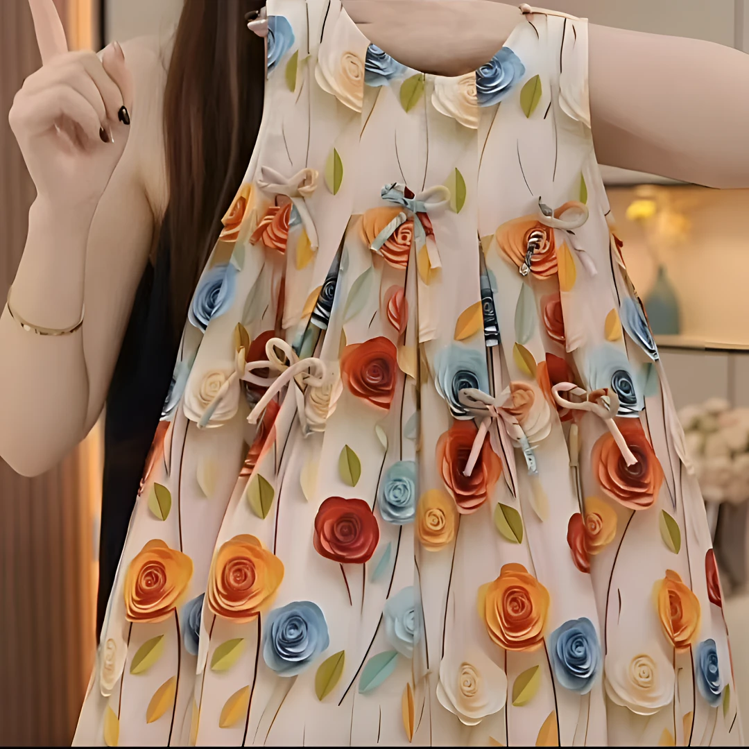 【送帽子】女童连衣裙甜美公主夏季碎花蝴蝶结公主裙洋气印花3211