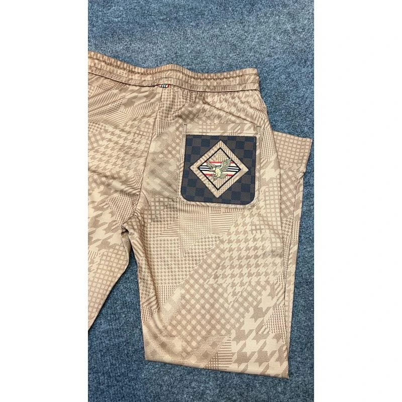 夏季冰丝男士重工刺绣轻奢高端休闲裤潮流长裤时尚百搭透气经典