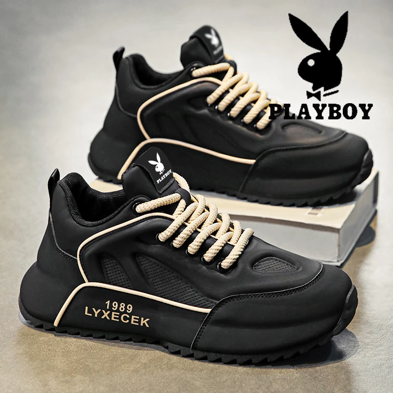 花花公子阿甘男鞋秋季经典厚底跑步休闲增高运动高级感黑色老爹鞋