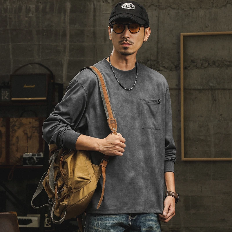 BNC2017美式复古宽松大码休闲百搭秋季打底衫针织重磅水洗长袖T恤