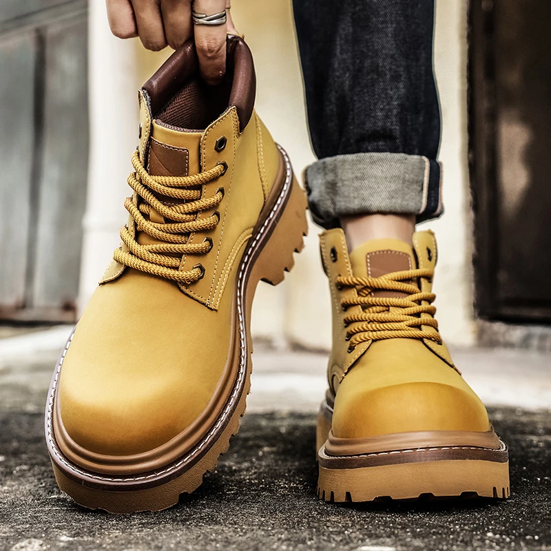 8576户外男女款高帮登山鞋时尚复古工装百搭英伦风大黄靴马丁靴