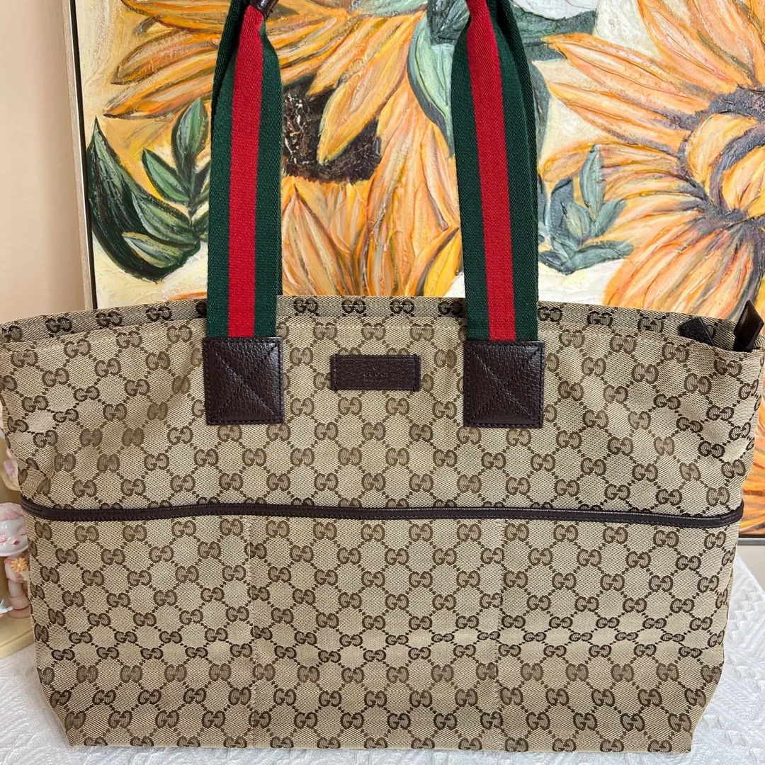 95新 GUCCI/古驰  老花帆布手提包/1228