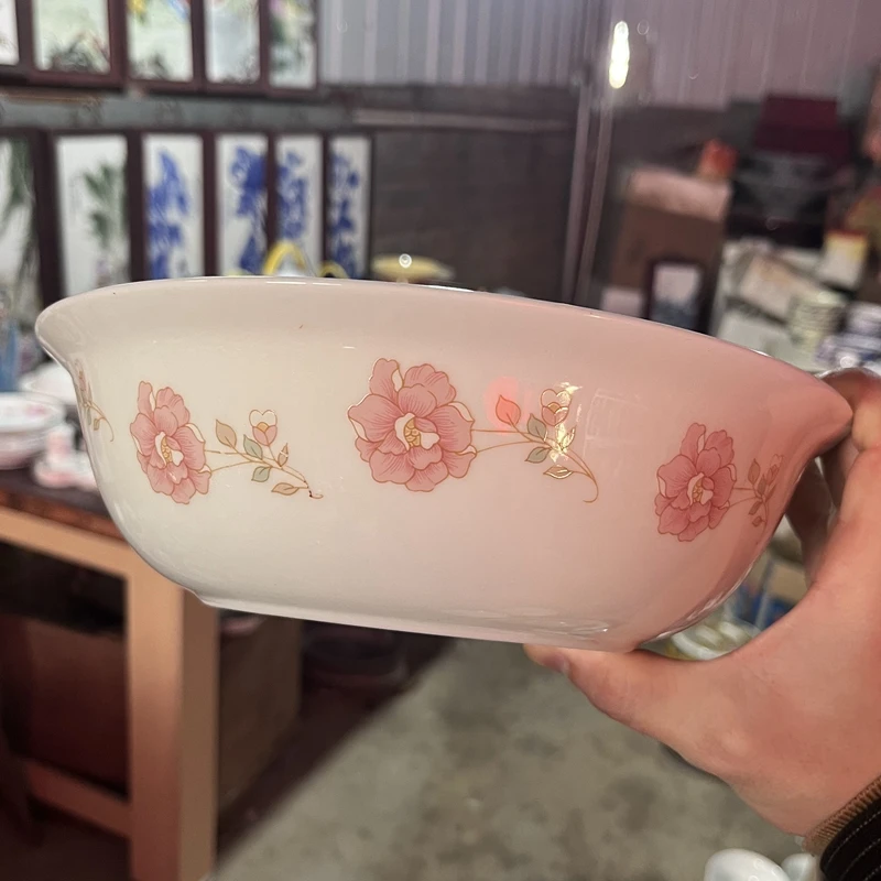 口径24厘米  粉花大汤碗  1个
