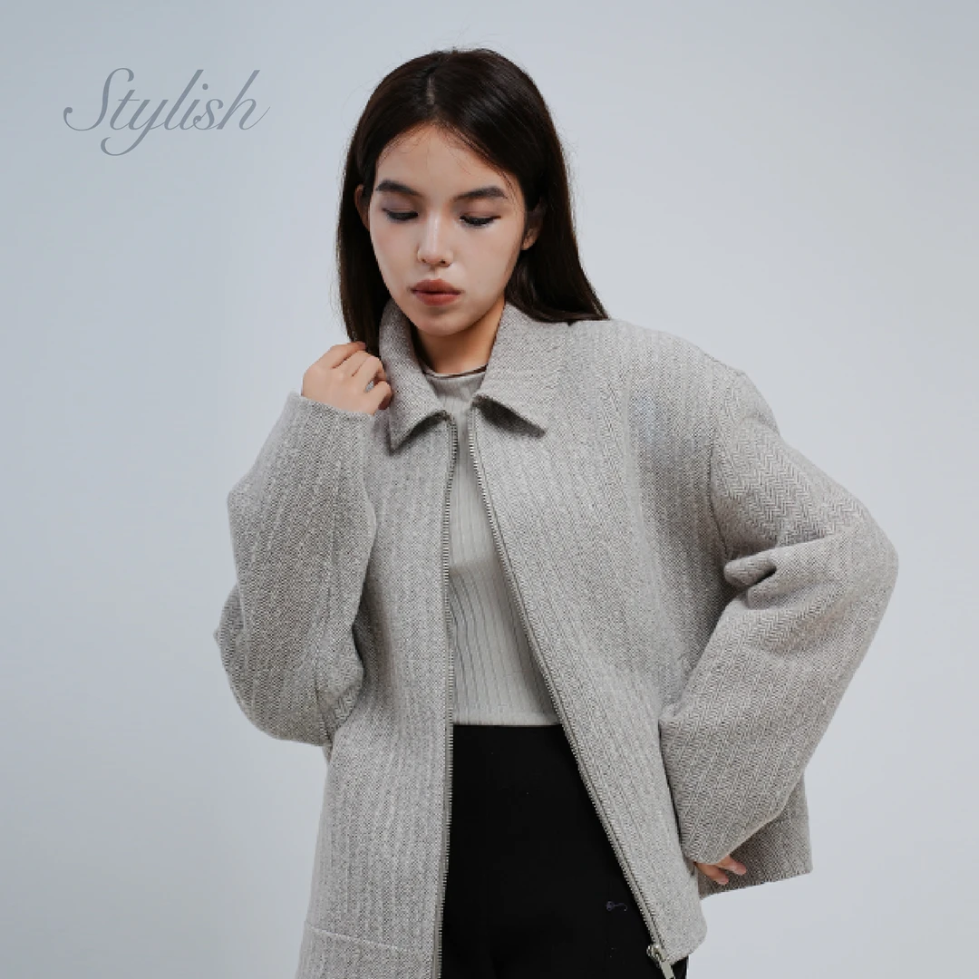 QUGOU奇谷/短款夹克男装春秋翻领时尚外套米色