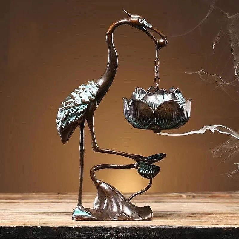 瑞鹤衔福悬挂香炉吊挂式青铜倒流熏香炉创意摆件仿古沉香盘香檀香