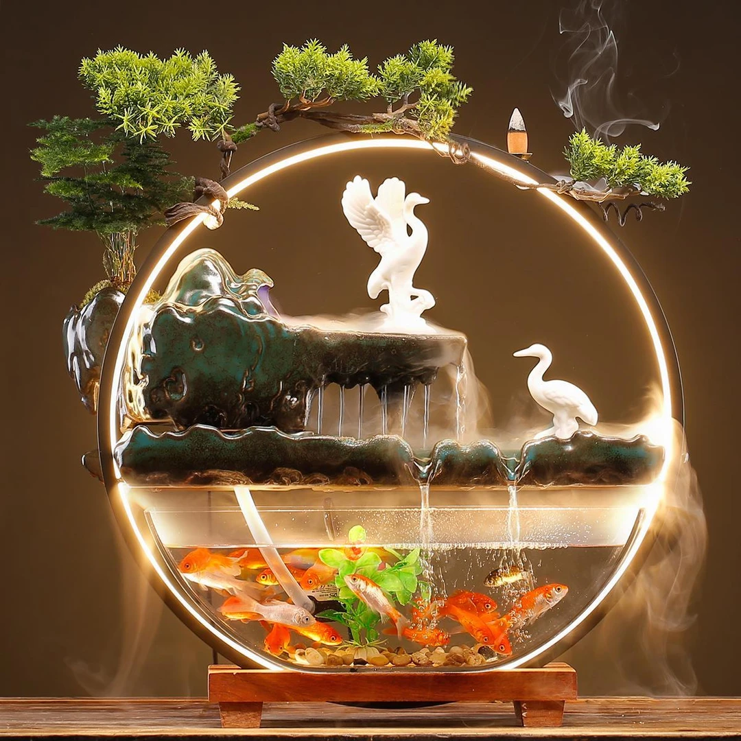 【飞鹤展翅】办公室流水摆件鱼缸客厅桌面装饰品景观乔迁开业礼品