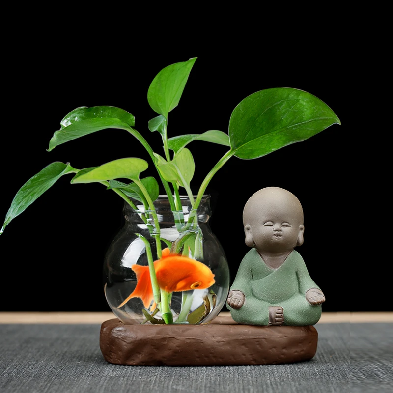 玻璃花瓶透明陶瓷禅意水培摆件客厅创意办公室餐桌水养植物花器