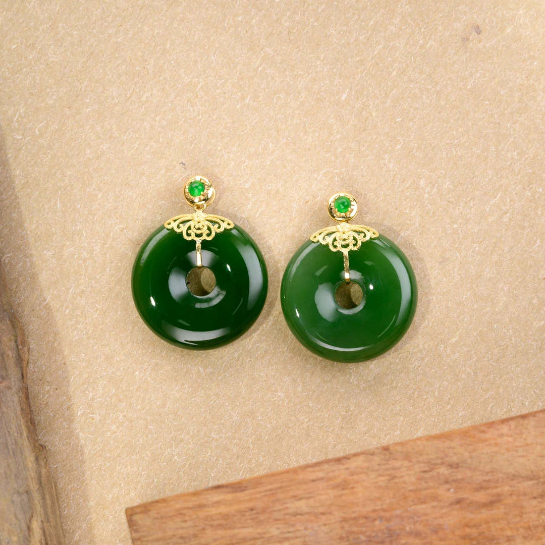 【倔老头工厂】18K金镶嵌碧玉和田玉平安扣吊坠精美款/多样性发一