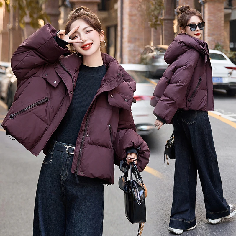 2025年冬季新款时尚休闲连帽百搭保暖白鸭绒小个子羽绒服外套女