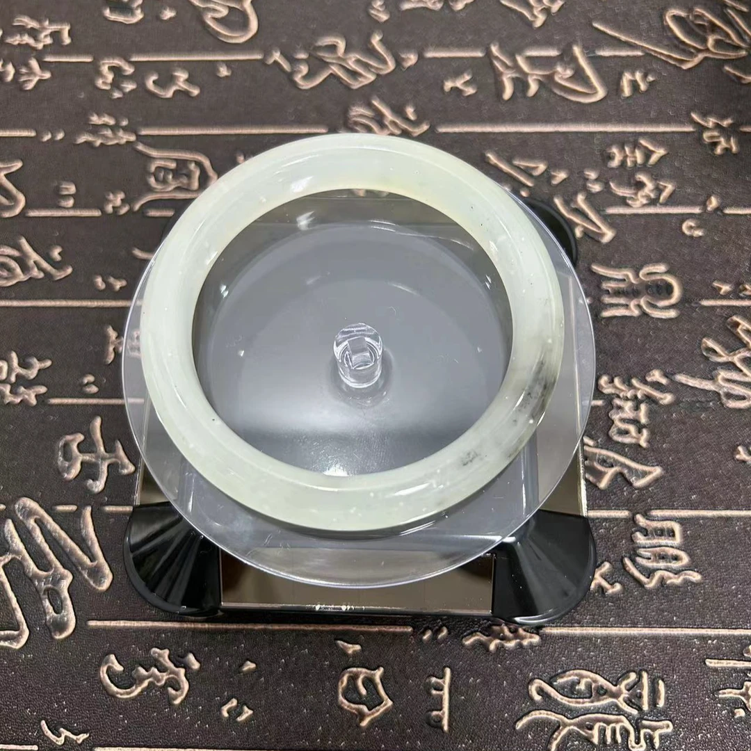 岫玉水墨手镯少女冰透测量精美高冰美人镯细圆条白手镯少女冰透