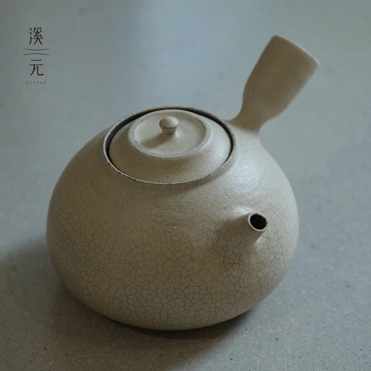 溪元雪见粉引侧把壶