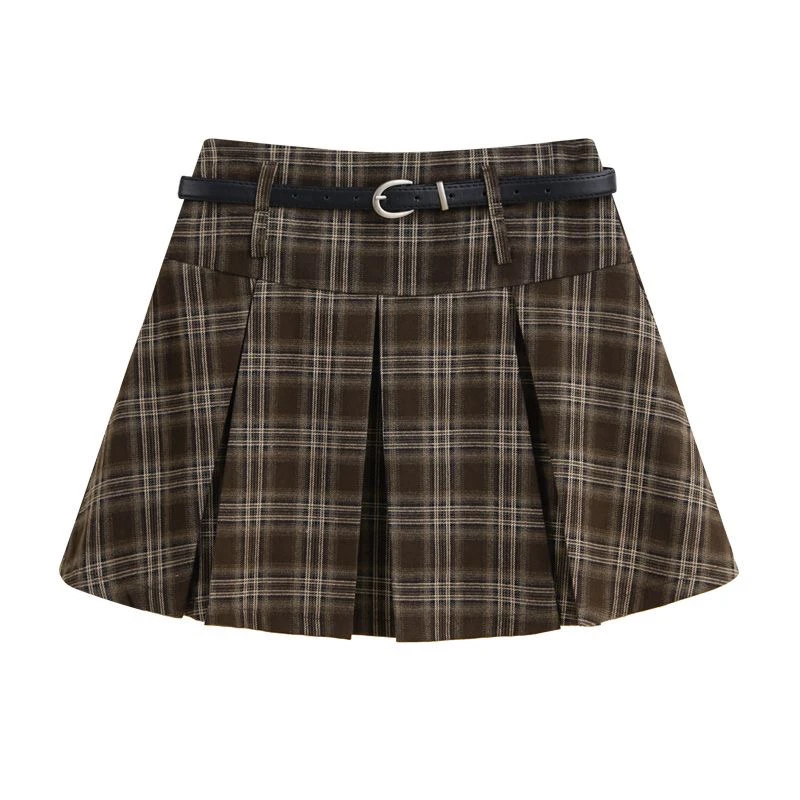 复古格纹半身裙女夏季新款高腰显瘦校园风百褶裙时尚百搭a字短裙