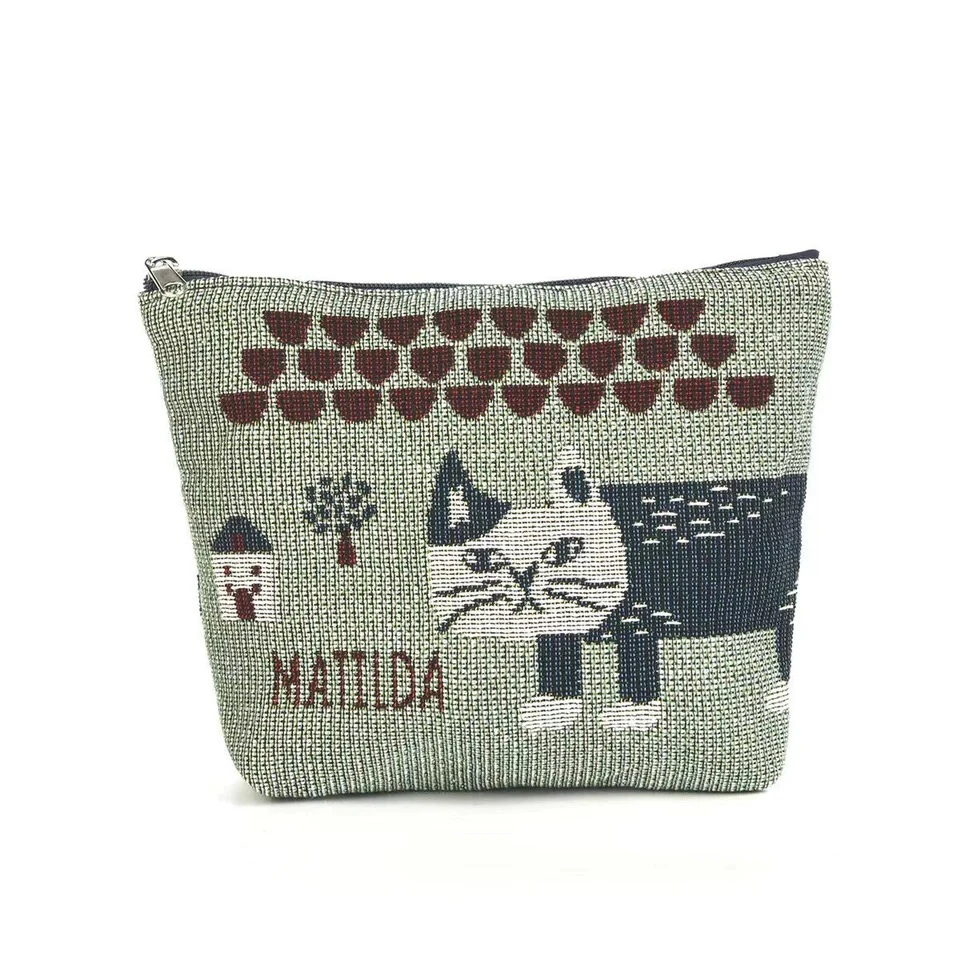 F346 日本Kusuguru提花刺绣猫咪零钱包草绿爬猫