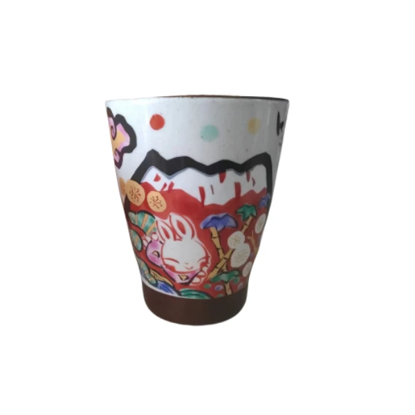 C84日本有田烧手绘富士山可爱兔子杯日式对杯礼盒水杯