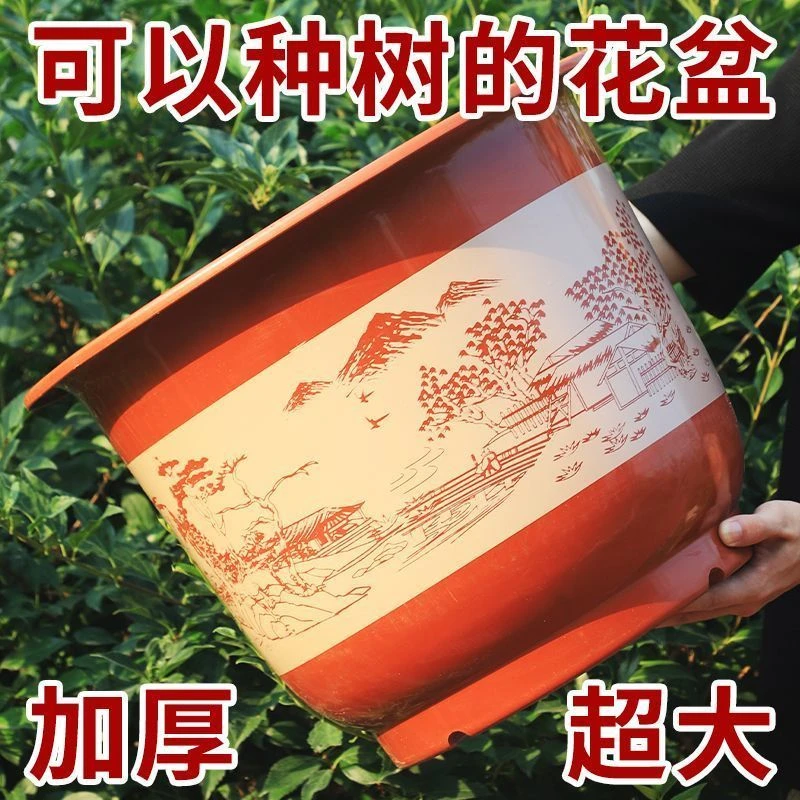 花盆塑料加厚花盆树脂山水盆绿植绿萝花盆特价批发仿瓷果树送托盘