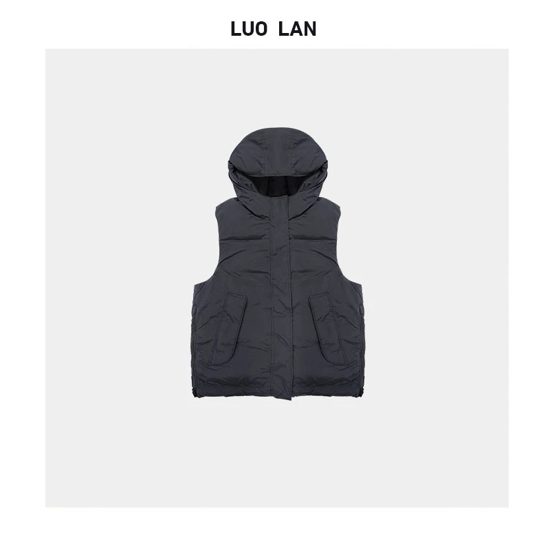 【kiki】预预 秋冬保暖泡芙侧拉链90鸭绒连帽羽绒马甲 YLM005