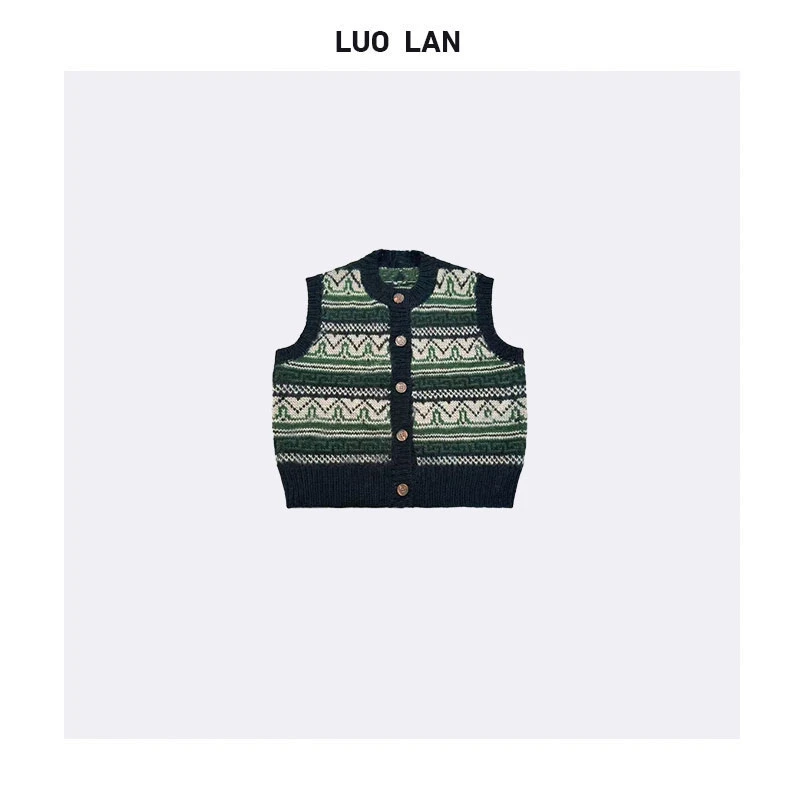 【kiki】秋冬女装复古费尔岛羊毛针织马甲 YLM00188