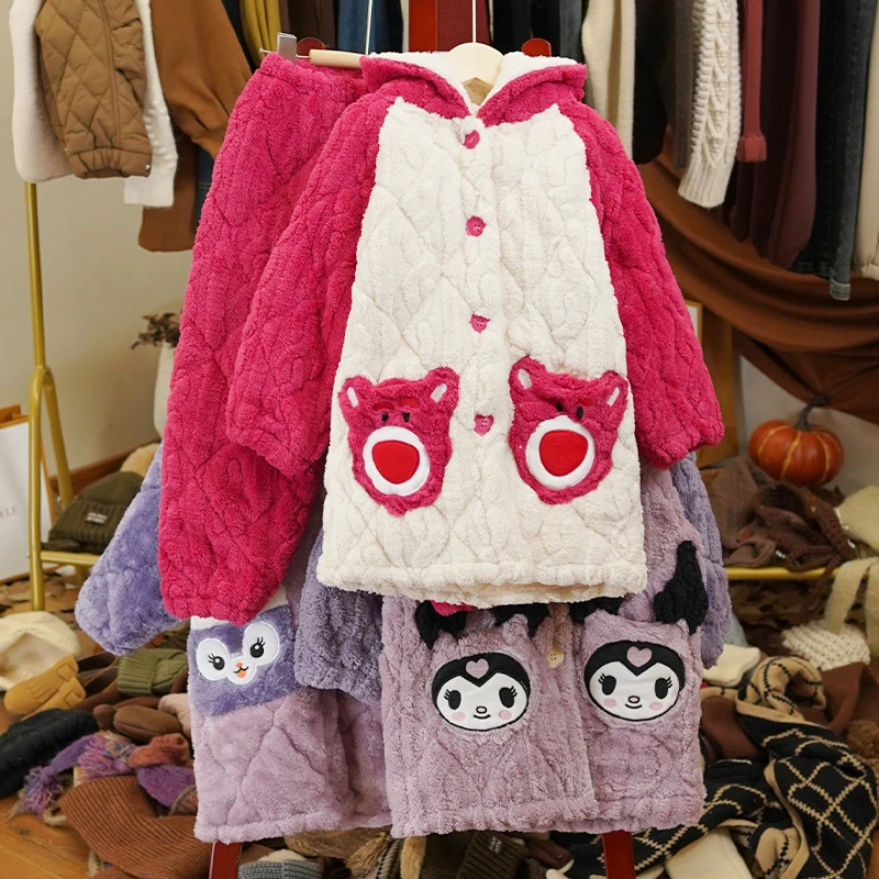 【可爱省服】可爱卡通简约冬季女童加绒连帽家居服两件套-LD332