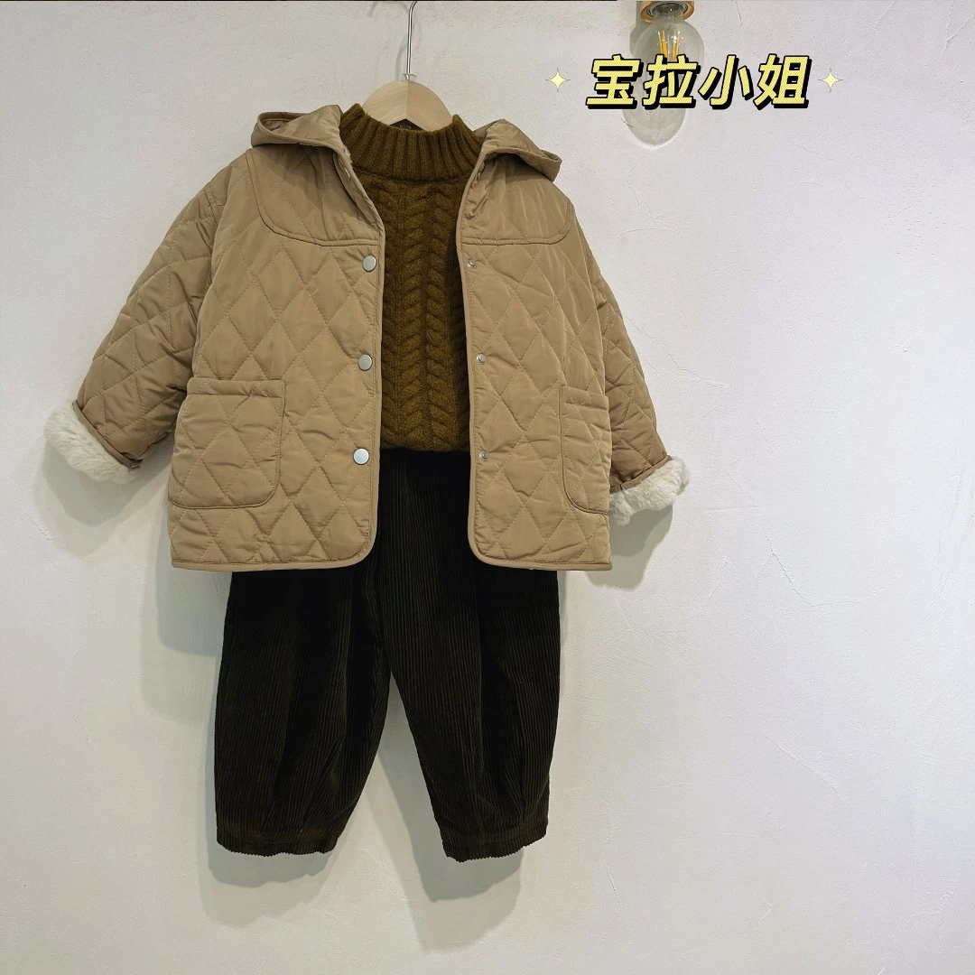 日系绵绵【高定】韩系复古秋冬女童加绒棉服外套-D5738