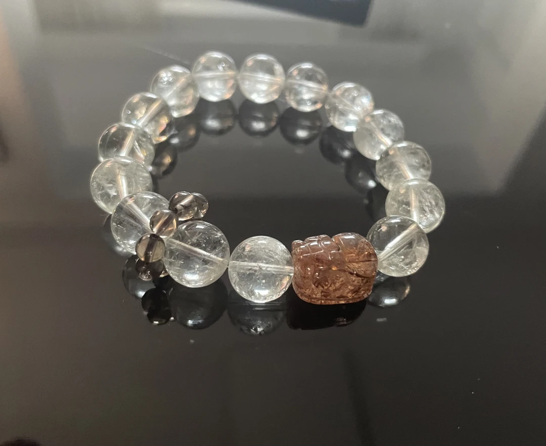 非金属仿水晶手链 非金属仿水晶绿阿赛水晶铜发晶貔貅女款手串